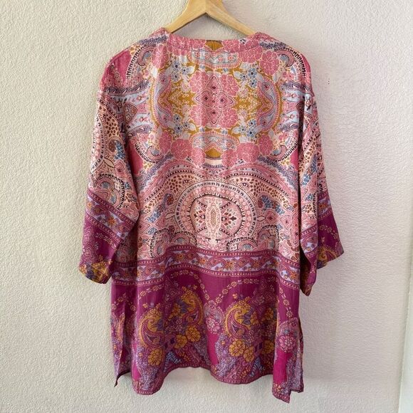 Soft Surroundings Kimono Topper Womens Large Petite Pink Boho Artsy 100% Modal - Picture 7 of 10